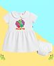 The Peppy Tend 100% Cotton Knit Half Sleeves 1 Month Text Printed Dress With Bloomer Set - White