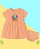 The Peppy Tend 100% Cotton Knit Half Sleeves 1 Month Text Printed Dress With Bloomer Set - Peach