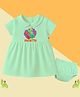 The Peppy Tend 100% Cotton Knit Half Sleeves 1 Month Text Printed Dress With Bloomer Set - Sea Green