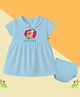 The Peppy Tend 100% Cotton Knit Half Sleeves 2 Months Text Printed Dress With Bloomer Set - Blue
