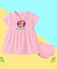 The Peppy Tend 100% Cotton Knit Half Sleeves 2 Months Text Printed Dress With Bloomer Set - Pink