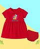 The Peppy Tend 100% Cotton Knit Half Sleeves 2 Months Text Printed Dress With Bloomer Set - Red