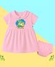 The Peppy Tend 100% Cotton Knit Half Sleeves 3 Months Text Printed Dress With Bloomer Set - Pink