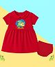 The Peppy Tend 100% Cotton Knit Half Sleeves 3 Months Text Printed Dress With Bloomer Set - Red