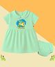 The Peppy Tend 100% Cotton Knit Half Sleeves 3 Months Text Printed Dress With Bloomer Set - Sea Green