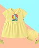 The Peppy Tend 100% Cotton Knit Half Sleeves 4 Months Text Printed Dress With Bloomer Set - Yellow