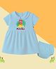 The Peppy Tend 100% Cotton Knit Half Sleeves 5 Months Text Printed Dress With Bloomer Set - Blue