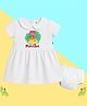 The Peppy Tend 100% Cotton Knit Half Sleeves 5 Months Text Printed Dress With Bloomer Set - White