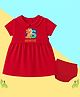 The Peppy Tend 100% Cotton Knit Half Sleeves 6 Months Text Printed Dress With Bloomer Set - Red