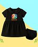 The Peppy Tend 100% Cotton Knit Half Sleeves 6 Months Text Printed Dress With Bloomer Set - Black
