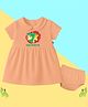 The Peppy Tend 100% Cotton Knit Half Sleeves 7 Months Text Printed Dress With Bloomer Set - Peach