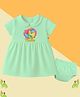 The Peppy Tend 100% Cotton Knit Half Sleeves 9 Months Text Printed Dress With Bloomer Set - Sea Green