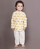 BREATHABLES Cotton Woven Full Sleeves Elephant Printed Kurta & Pyjama Night Suit - White