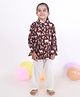 BREATHABLES Cotton Woven Full Sleeves Jungle Theme Printed Kurta & Pyjama Night Suit - Wine