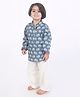 BREATHABLES Cotton Woven Full Sleeves Elephant Printed Kurta & Pyjama Night Suit - Grey