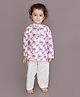BREATHABLES Cotton Woven Full Sleeves Dinosaur Printed Kurta & Pyjama Night Suit  - White