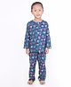BREATHABLES Cotton Woven Full Sleeves Turtle Printed Coordinating Kurta & Pyjama Night Suit - Navy Blue