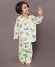 BREATHABLES Cotton Woven Full Sleeves Elephants & Tigers   Printed Coordinating Kurta & Pyjama Night Suit - White