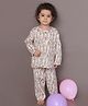 BREATHABLES Cotton Woven Full Sleeves Fish Printed Coordinating Kurta & Pyjama Night Suit  - White