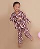 BREATHABLES Cotton Woven Full Sleeves Cats Printed Coordinating Shirt & Pyjama Night Suit - Maroon