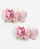 Lime By Manika Butterfly & Floral Applique Detailed Alligator Hair Clips - Baby Pink