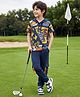 OLLINGTON ST. Sinker Cotton Knit Half Sleeves Text Printed Hooded Sweatshirt & Joggers Set - Navy Blue