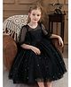 The Kids Club Cotton Blend Woven Three Fourth Puffed Sleeves Pearls Embellished Bow Applique Detailed Dress - Black