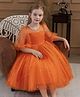 The Kids Club Cotton Blend Woven Three Fourth Puffed Sleeves Pearls Embellished Bow Applique Detailed Dress - Orange