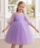The Kids Club Cotton Blend Woven Three Fourth Puffed Sleeves Pearls Embellished Bow Applique Detailed Dress - Purple