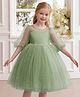 The Kids Club Cotton Blend Woven Three Fourth Puffed Sleeves Pearls Embellished Bow Applique Detailed Dress - Green