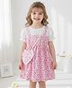 The Kids Club Cotton Blend Knit Half Sleeves Floral Printed Pinafore Dress With Coordinating Bag - Pink
