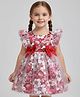 The Kids Club Cotton Blend Woven Frill Sleeves Floral Printed Bow Applique Detailed  Dress - Red