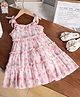 The Kids Club Cotton Blend Woven Sleeveless Floral Printed  Tiered Dress - Pink