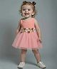 The Kids Club Cotton Blend Knit Sleeveless Floral Embroidered Dress - Peach