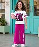 OLLINGTON ST. Set Of Cotton Knit Half Sleeves Text Printed Top & Pant Set - Dark Pink & White