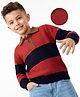 Arias by Lara Dutta Knit Full Sleeves Striped Wooly Sweater with Collar - Red