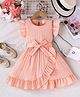 The Kids Club Cotton Blend Woven Frill Sleeves Knot  Detailed Overlap Dress - Peach