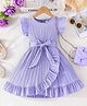 The Kids Club Cotton Blend Woven Frill Sleeves Knot  Detailed Overlap Dress - Purple