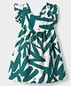 melon Cotton Woven Frill Half Sleeves Frock With Abstract Print - Green
