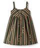 Melon Cotton Woven One Piece Dress with Sleeveless Styling and Striped Print in Green