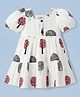 Melon Cotton Woven Half Sleeves Frock With Tropical Print - Red