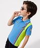 Pine Kids Cotton Knit Polo T-Shirt with Half Sleeves and Skateboard Patch  - Blue