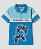 Pine Kids Cotton Knit Half Sleeves Polo T-Shirt With Game On Print - Light Blue