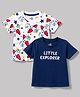 Doodle Poodle Single Jersey Knit Half Sleeves T-Shirts with Airplane and Text Print Pack of 2 - White and Navy Blue