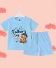 The Peppy Tend 100% Cotton Knit Fathers Day Theme Half Sleeves Our 1st Fathers Day Together Text Printed Tee & Shorts Set - Blue