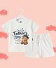 The Peppy Tend 100% Cotton Knit Fathers Day Theme Half Sleeves Our 1st Fathers Day Together Text Printed Tee & Shorts Set - White