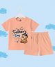 The Peppy Tend 100% Cotton Knit Fathers Day Theme Half Sleeves Our 1st Fathers Day Together Text Printed Tee & Shorts Set - Peach