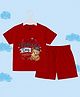 The Peppy Tend 100% Cotton Knit Fathers Day Theme Half Sleeves Our 1st Fathers Day Together Text Printed Tee & Shorts Set - Red