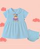The Peppy Tend 100% Cotton Knit Fathers Day Theme Half Sleeves Happy 1st Fathers Day I Love You Daddy Text Printed Dress With Bloomer - Blue