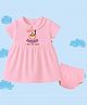 The Peppy Tend 100% Cotton Knit Fathers Day Theme Half Sleeves Happy 1st Fathers Day I Love You Daddy Text Printed Dress With Bloomer - Pink